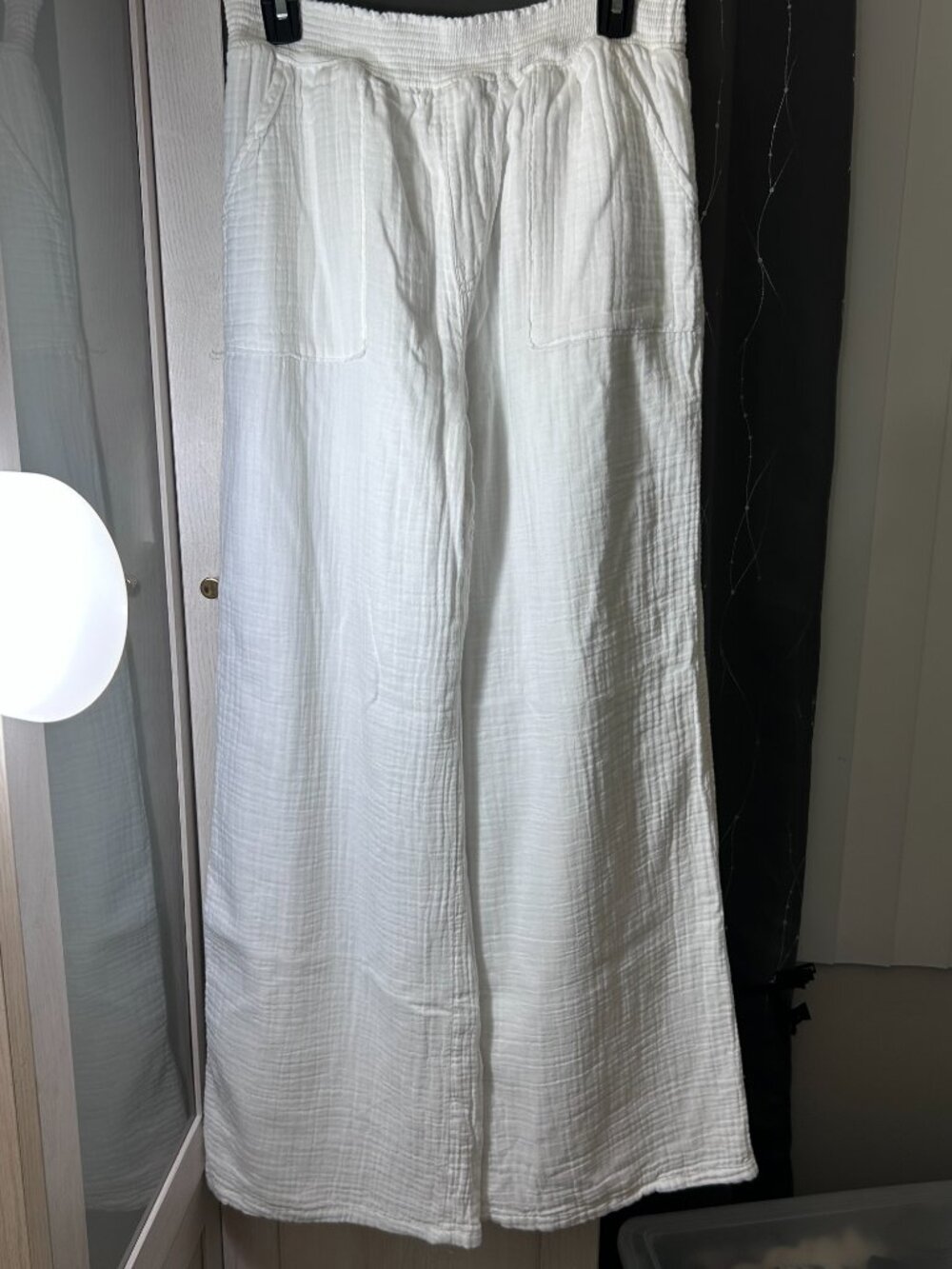 Women's S.O. 100% Cotton Wide-Leg Pant Suit (Size Large) — White - Picture 7 of 16